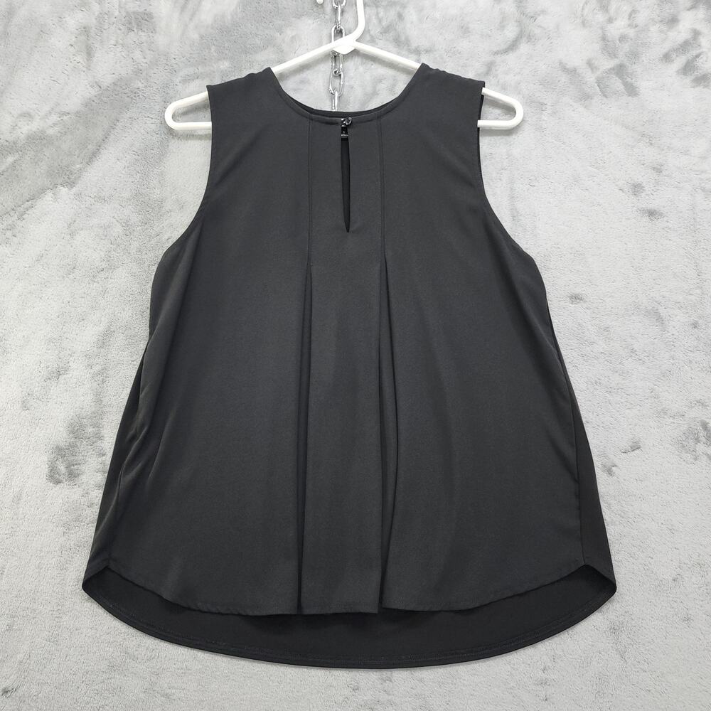 Ann Taylor Top Womens S Black Sleeveless Button Neck Pleated Flowy Office Career